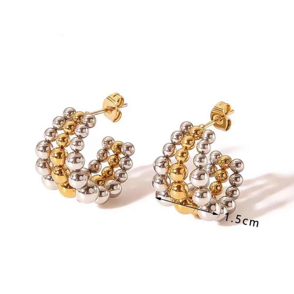 Gold & Silver Beaded Hoop Earrings - Women's Jewelry